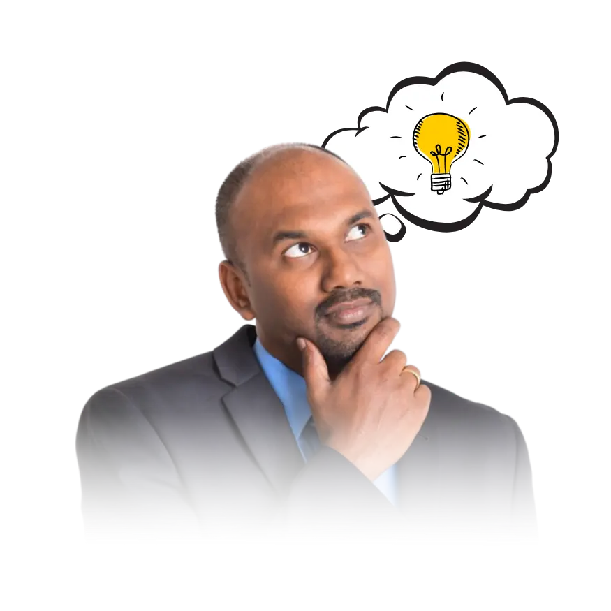 Thinking man with question marks