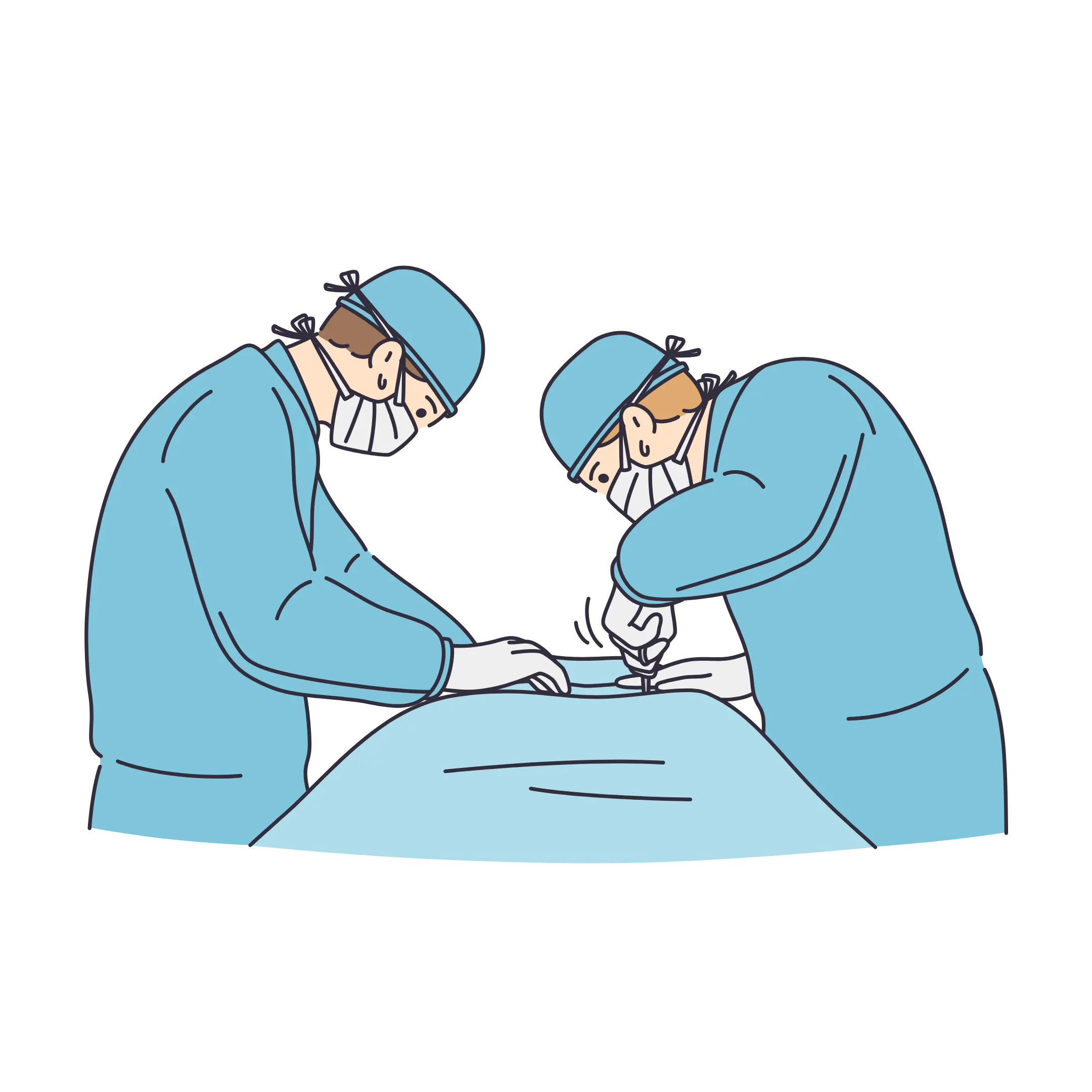 Icon of medical professionals examining a patient. Text: Clear Pre-Surgery Checks. Explains that patients are medically screened before surgery.