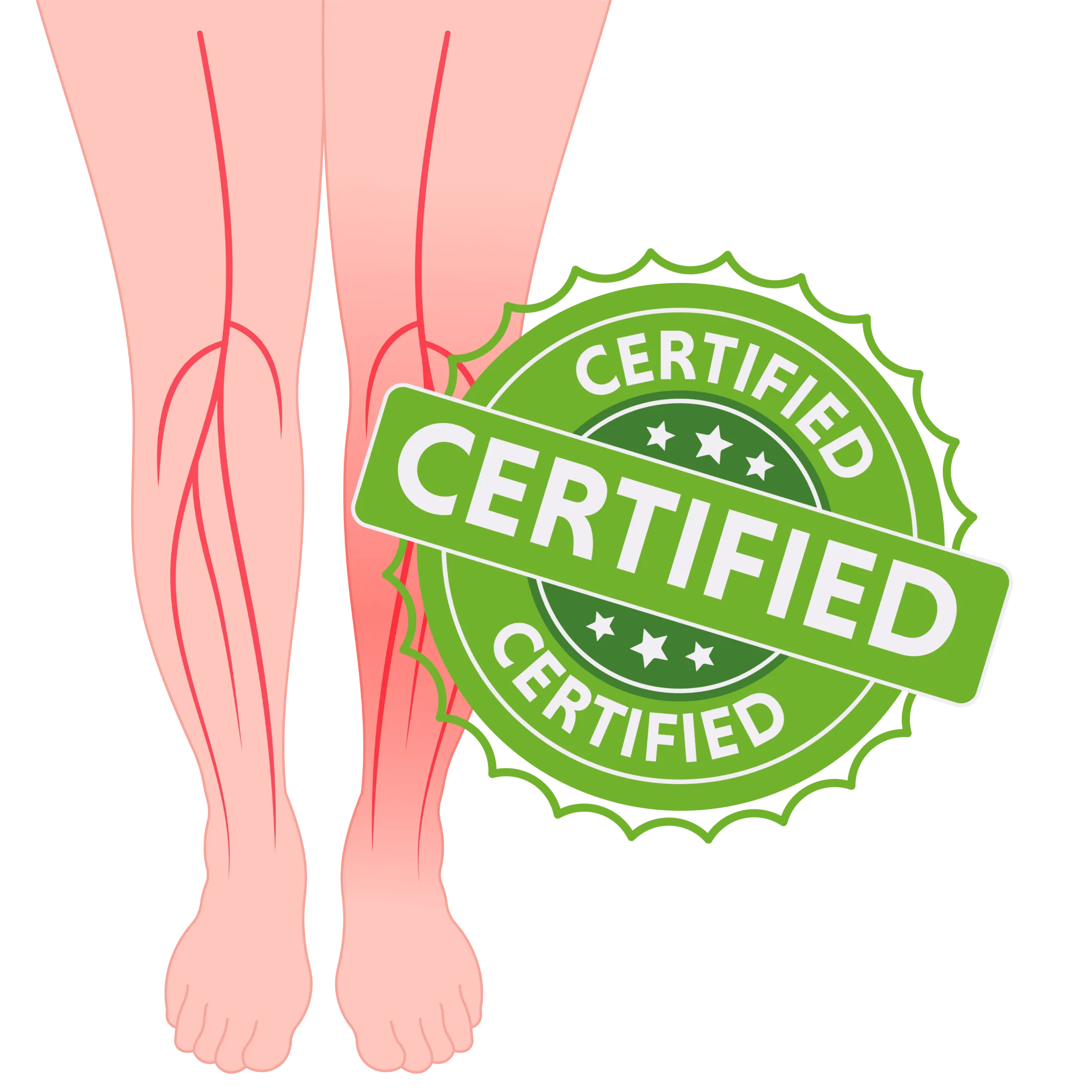Certified stamp icon. Text: Certified Vascular Specialists. Keywords: certified specialists, vein treatment experts, vascular disorders.
