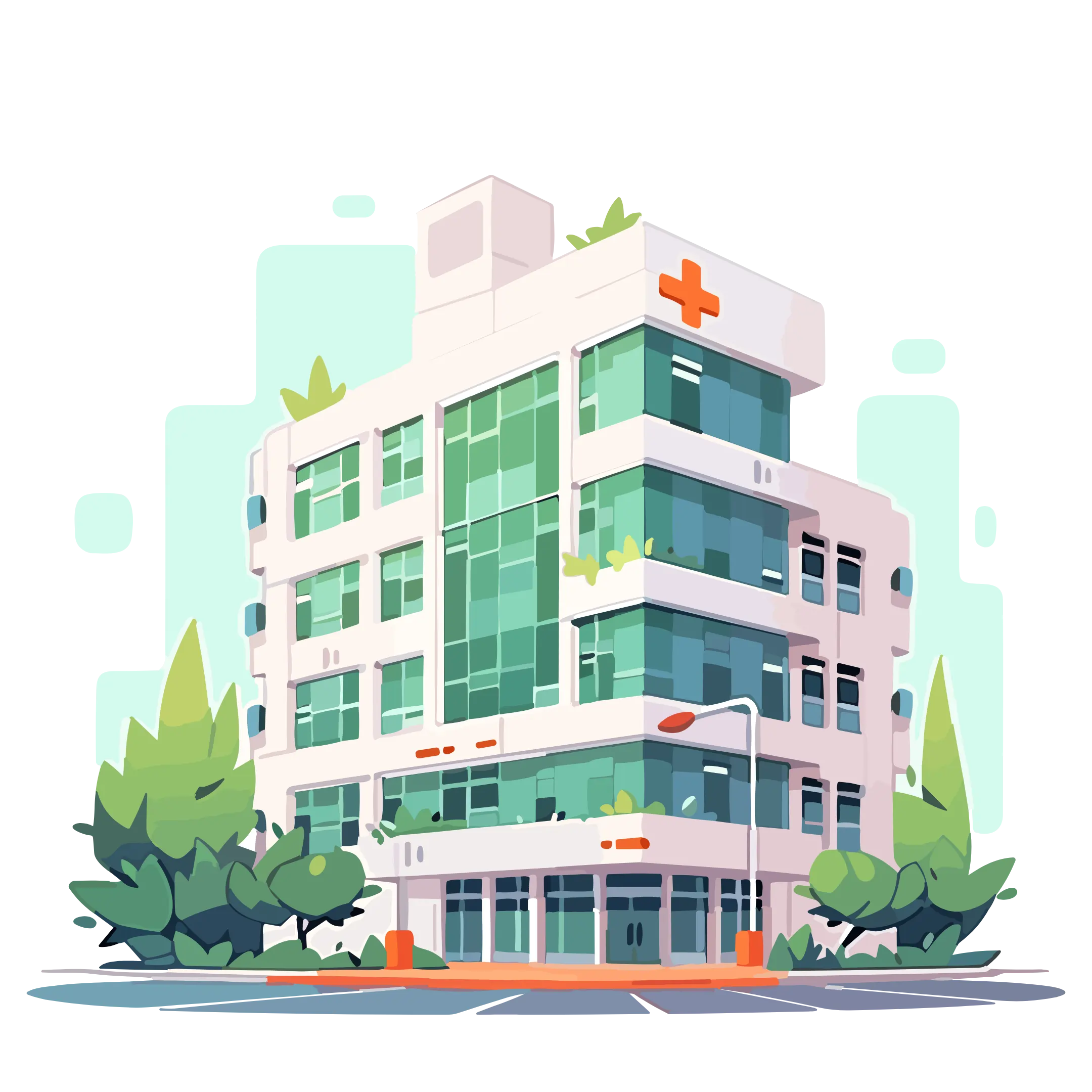 Icon of a modern clinic building. Safe, Modern Clinic. Indicates the use of advanced equipment and adherence to strict safety rules.