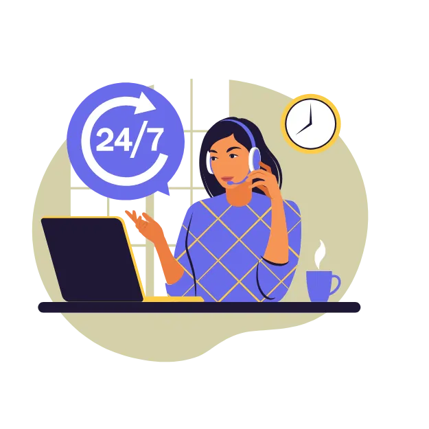 Icon of a person with a headset at a computer. Text: 24/7 Post-operative Support. Keywords: post-op support, after-surgery care, immediate concerns.