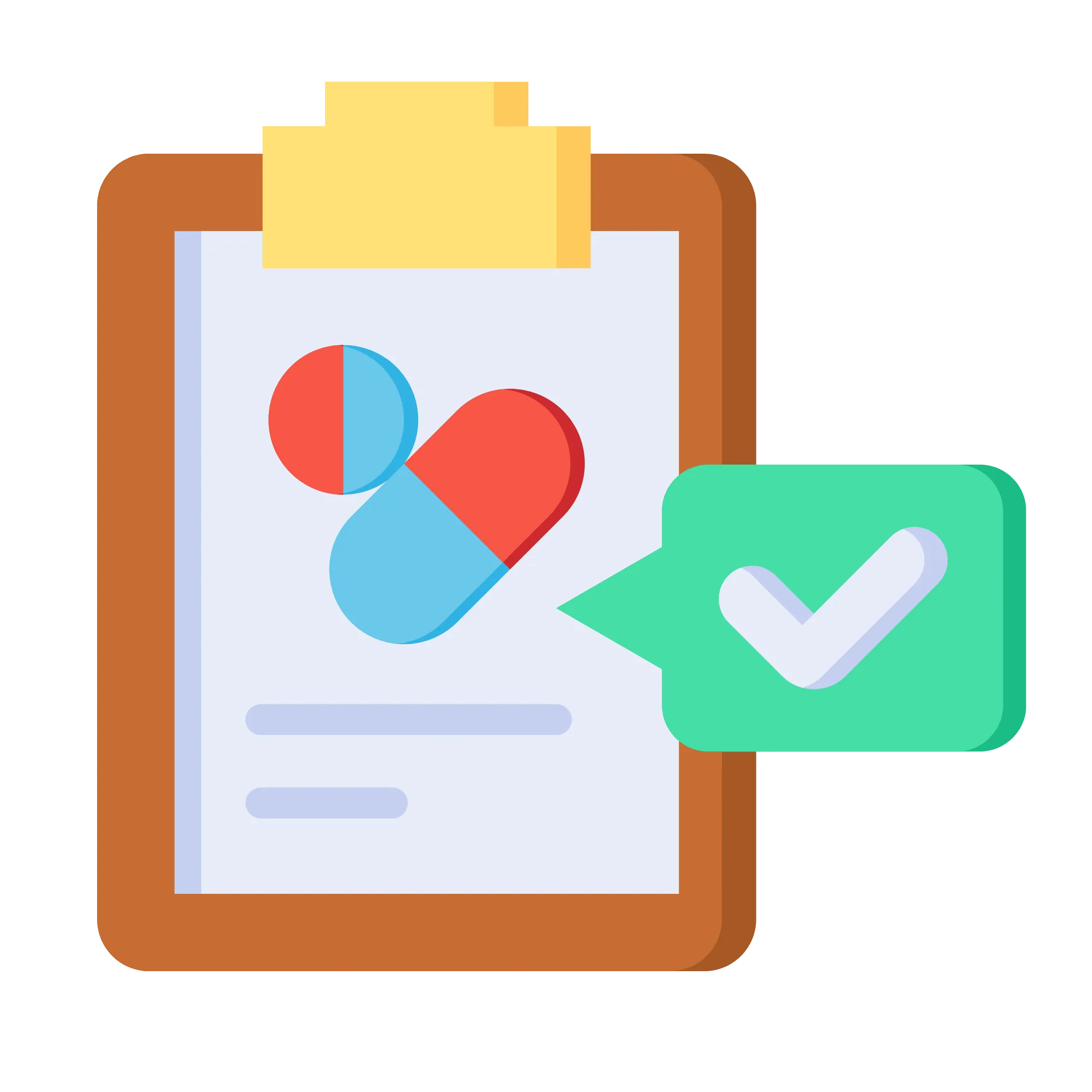 Clipboard with checkmark icon. Text: Evidence-Based Treatment Protocols. Keywords: evidence-based treatment, clinical guidelines, safety profiles.